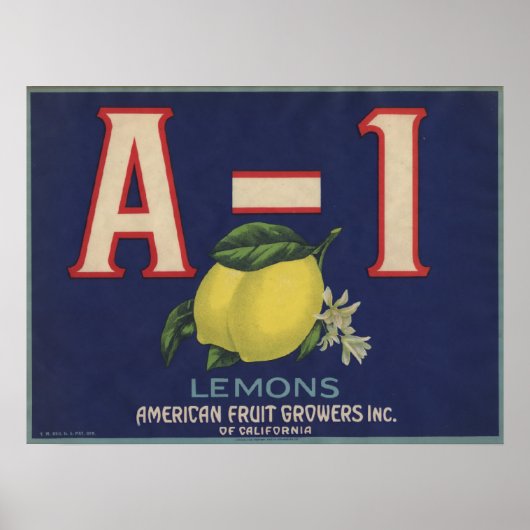 Plakat mit Vintagem Lemon-Kratetikett (Vorne)