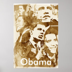 Plakat Obama-Collage 2 (Vintage Farbe) durch
