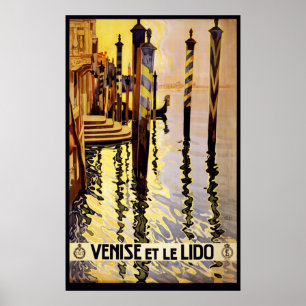 Plakat-Reise-Venedig-Gondel Vintages Lido Venezia Poster
