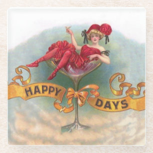 Plakat 'Vintage-Frau im Champagnerglas': Bar aus d Glasuntersetzer