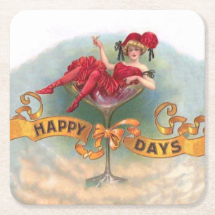 Plakat 'Vintage-Frau im Champagnerglas': Bar aus d Rechteckiger Pappuntersetzer