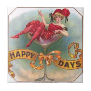 Plakat 'Vintage-Frau im Champagnerglas': Bar des 1 Fliese