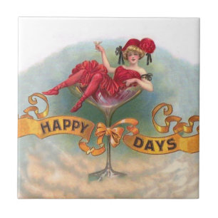 Plakat 'Vintage-Frau im Champagnerglas': Bar des 1 Fliese