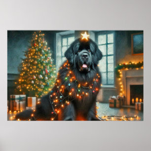 Plakat von Newfie dekoriert für Weihnachten