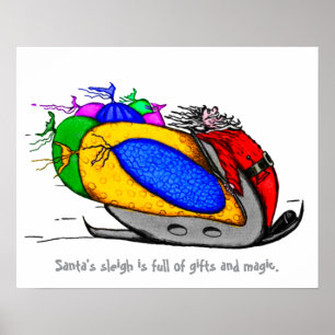 Plakat Weihnachtsmann Schlitten