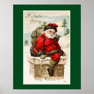 Plakat Weihnachtsmann Schornstein Vintage Weihnach