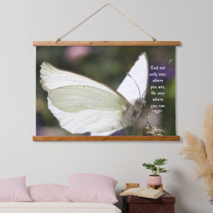 Plakat Weiße Schmetterling Nahaufnahme Sagt Christ Wandteppich Mit Holzrahmen