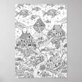 Plakate Schwarz-Weiß Whimsical Doodle Art