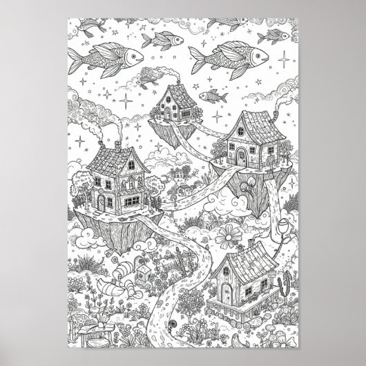 Plakate Schwarz-Weiß Whimsical Doodle Art (Vorne)