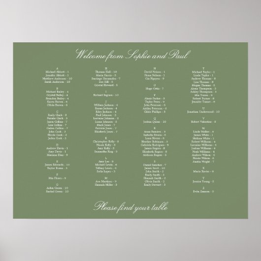 Plakatkarton für grüne alphabetische Sitze Poster (Vorne)