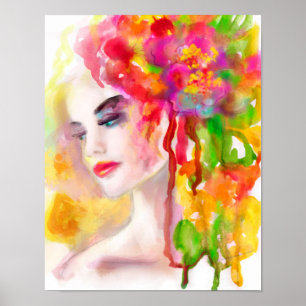 Plakatpapier (Matte) Zeichnend Wasserfarbe. Frau Poster