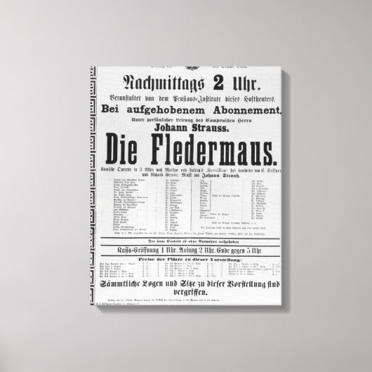 Plakatwerbung Die Fledermaus von Johann Leinwanddruck (Vorderseite)