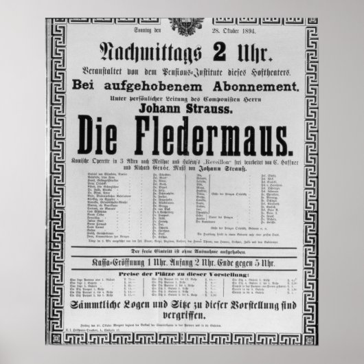 Plakatwerbung Die Fledermaus von Johann Poster (Vorne)