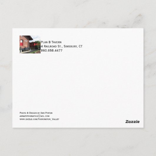 Plan B Tavern, Simsbury Postkarte (Rückseite)