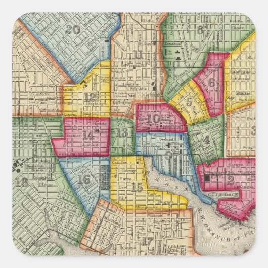 Plan Baltimore Quadratischer Aufkleber (Vorderseite)