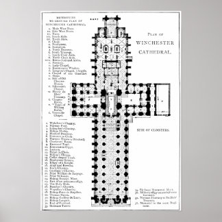 Plan der Kathedrale von Winchester Poster