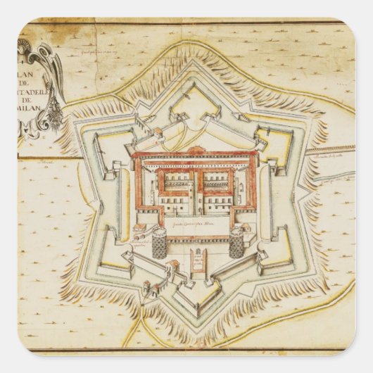 Plan der Mailänder Zitadelle Quadratischer Aufkleber (Vorderseite)