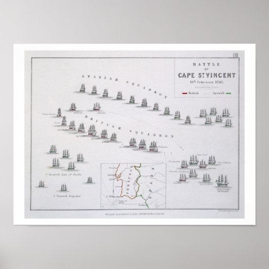 Plan der Schlacht von Cape St. Vincent, 14. Febru Poster (Vorne)