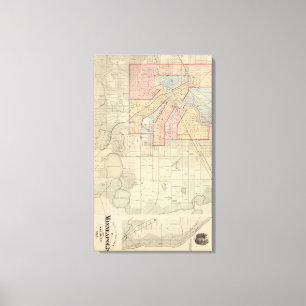Plan der Stadt Minneapolis und Umgebung Leinwanddruck