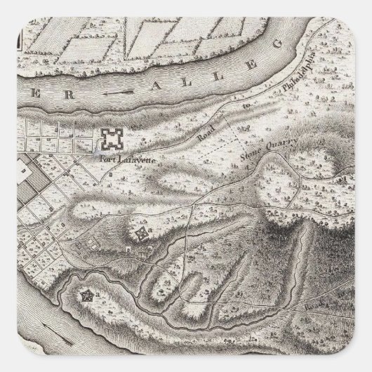 Plan der Stadt Pittsburg Quadratischer Aufkleber (Vorderseite)