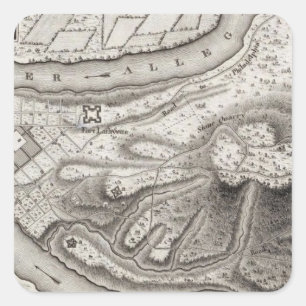 Plan der Stadt von Pittsburg Quadratischer Aufkleber