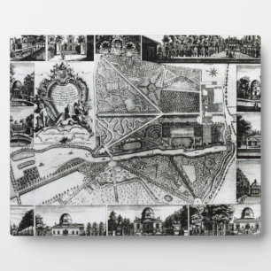 Plan des Gartens und Aussicht auf die Häuser von C Fotoplatte