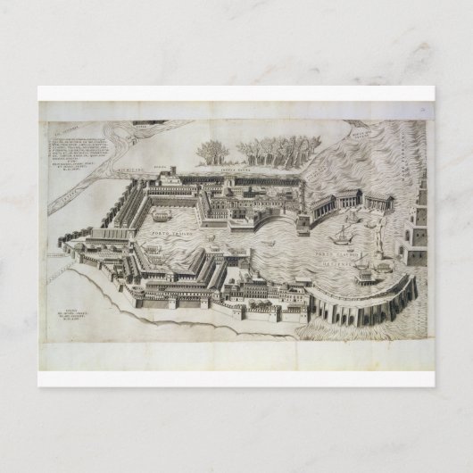 Plan des Hafens von Ostia Antica, eingraviert durc Postkarte (Vorderseite)