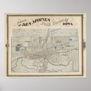 Plan des Moines, Landkreis Polk, Iowa Poster