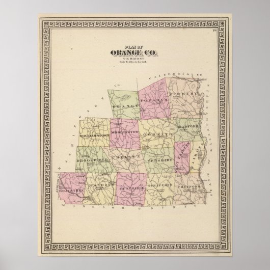 Plan für den Landkreis Orange in Vermont Poster (Vorne)