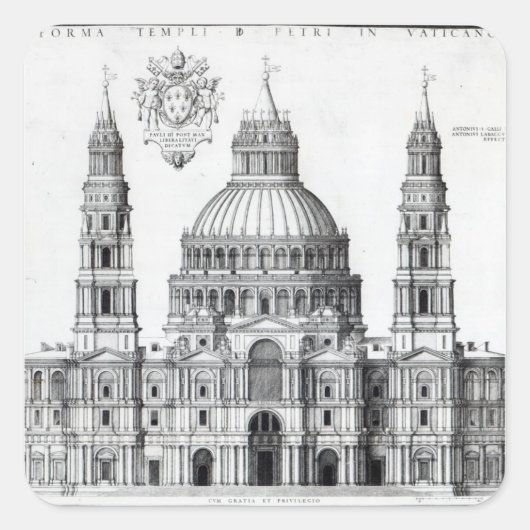 Plan für St. Peter's, Rom, 1539 Quadratischer Aufkleber (Vorderseite)