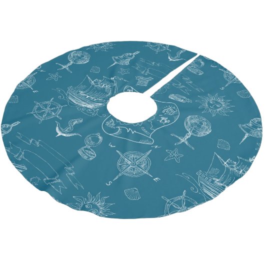 Plan-grafisches nautischmuster polyester weihnachtsbaumdecke (Schrägansicht)