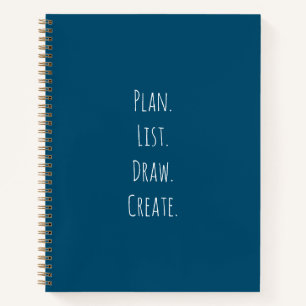 Plan. Liste. Zeichn. Erstelle. Blue Bullet Journal Notizblock