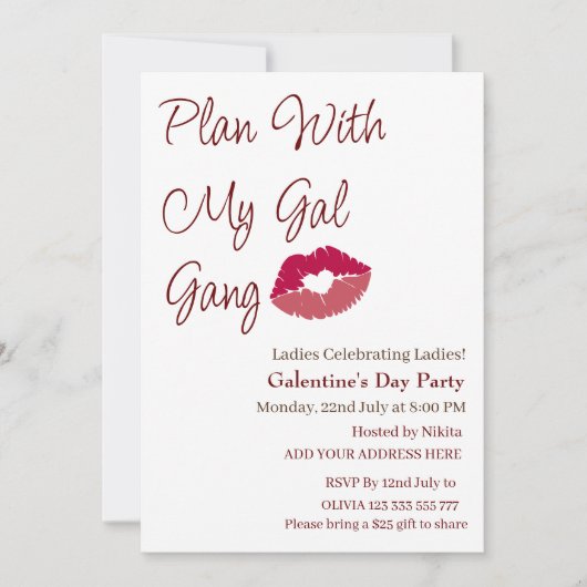 Plan mit meinem Gal Gang personalisierte Galentins Einladung (Vorderseite)