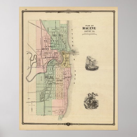 Plan Racine, Sitz des Landkreises von Racine Co Poster (Vorne)