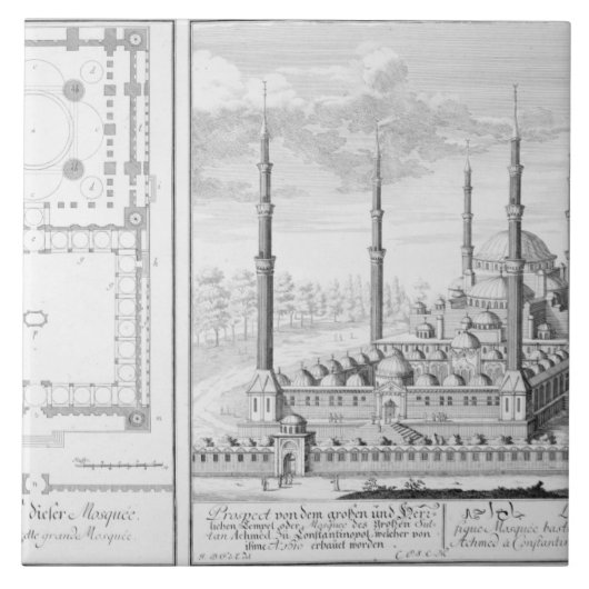 Plan und Ansicht der blauen Moschee (1609-16), Fliese (Vorderseite)