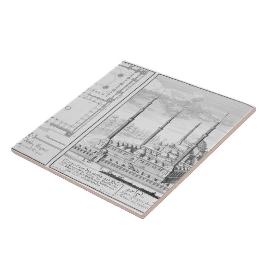 Plan und Ansicht der blauen Moschee (1609-16), Fliese (Seite)