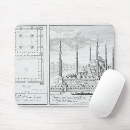 Plan und Ansicht der blauen Moschee (1609-16), Mousepad (Mit Mouse)