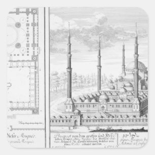 Plan und Ansicht der blauen Moschee (1609-16), Quadratischer Aufkleber
