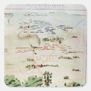 Plan und Ansicht des Kampfes von Waterloo Quadratischer Aufkleber