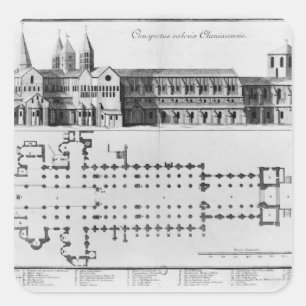 Plan und Aufzug von Cluny Abtei Quadratischer Aufkleber
