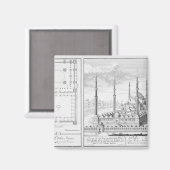 Plan und Aussicht auf die Blaue Moschee (1609-16), Magnet (Vorderseite/Rückseite)