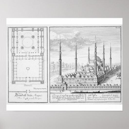 Plan und Aussicht auf die Blaue Moschee (1609-16), Poster (Vorne)
