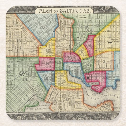Plan von Baltimore Rechteckiger Pappuntersetzer (Vorderseite)