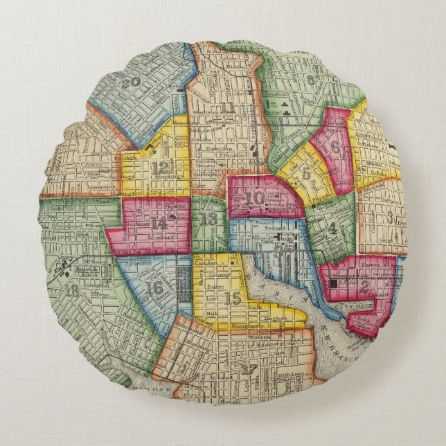 Plan von Baltimore Rundes Kissen (Vorderseite)