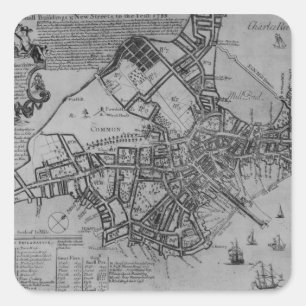 Plan von Boston, Neu-England, 1739 Quadratischer Aufkleber