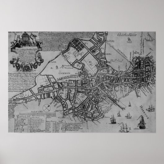 Plan von Boston, New England, 1739 Poster (Vorne)