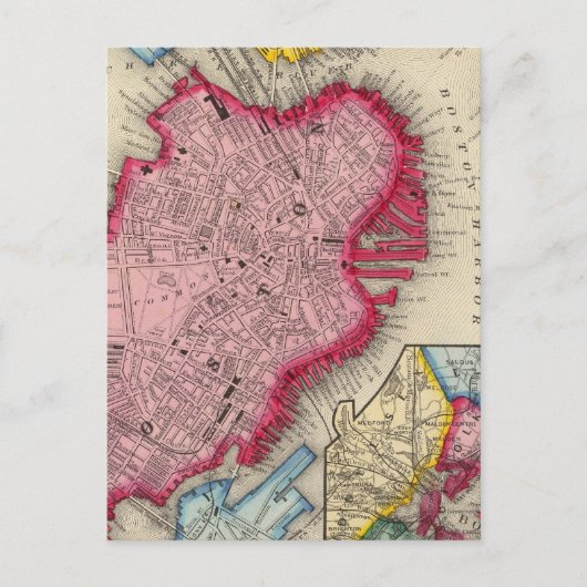 Plan von Boston Postkarte (Vorderseite)