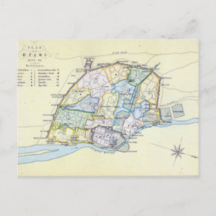 Plan von Delhi 1857-58, graviert von Guyot & Postkarte