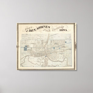 Plan von Des Moines, Polk County, Iowa Leinwanddruck