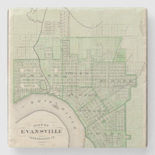 Plan von Evansville, Vanderburgh Co Steinuntersetzer (Vorderseite)